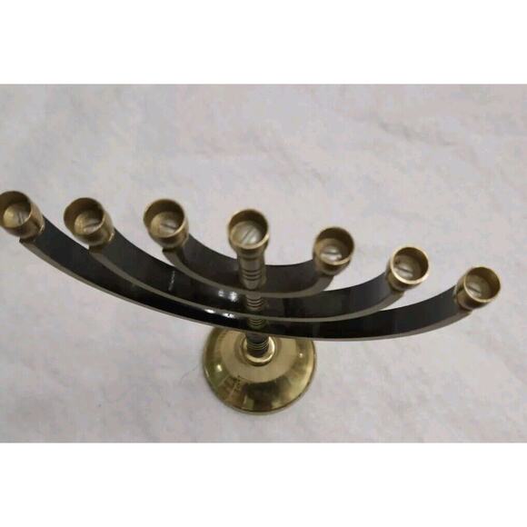 Small Brass And Black Menorah Seven Candle Etched Jerusalem Hanukkah - Picture 6 of 9